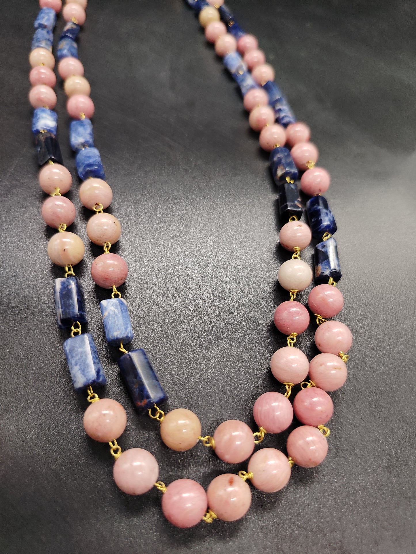 Elevate Rodolite with Lapis Natural gem Stone Necklace