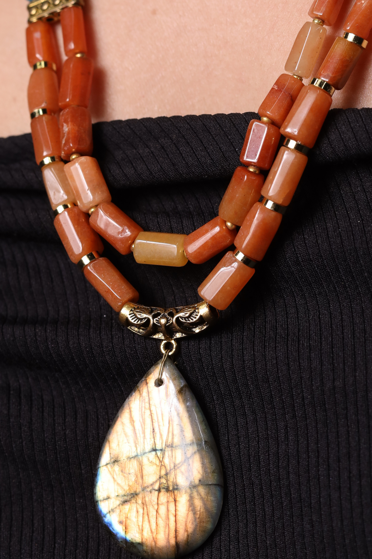 Red Aventurine & Apatite Beads with Locket Necklace