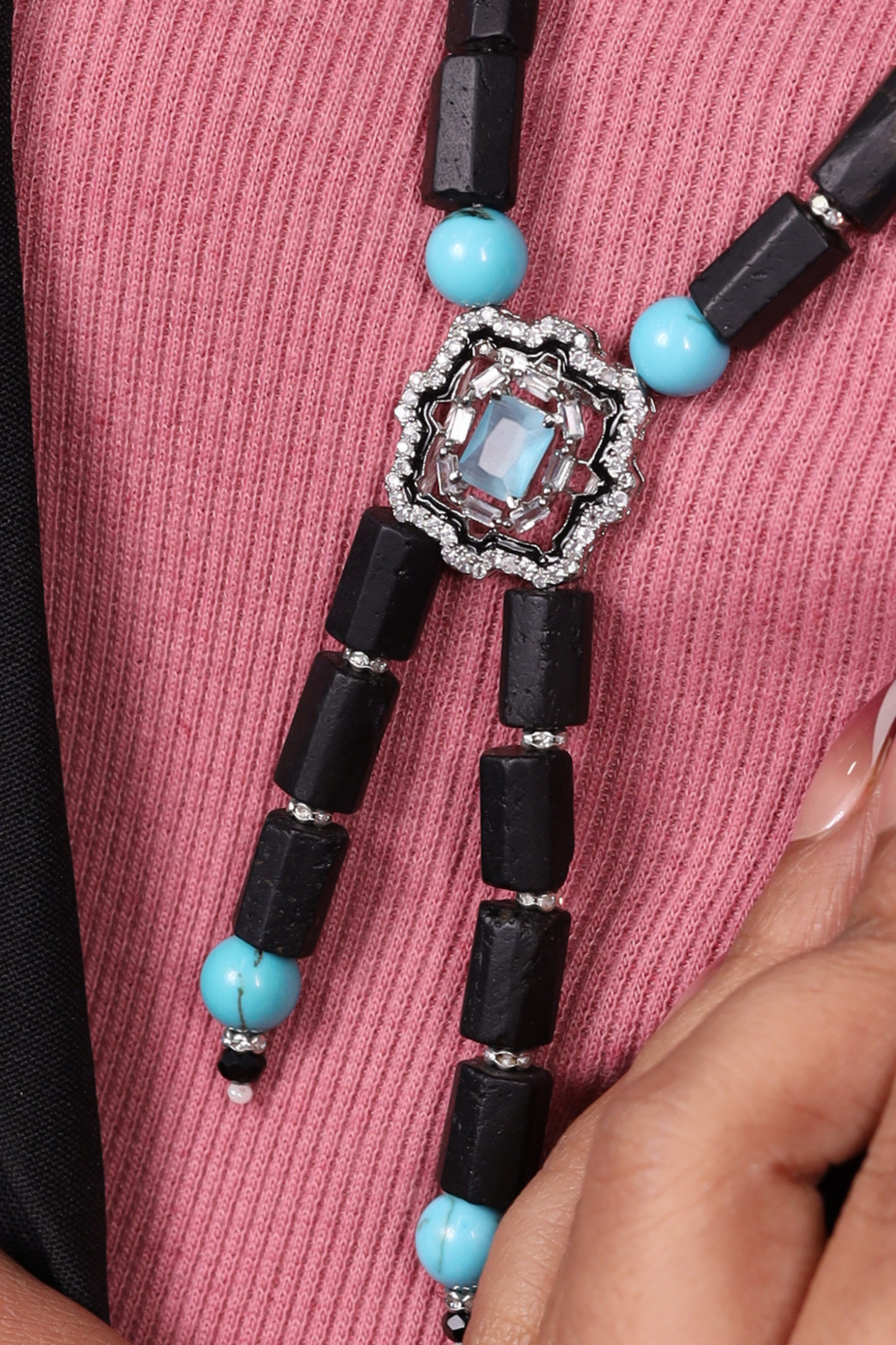 Black & Turquoise Contemporary String Necklace