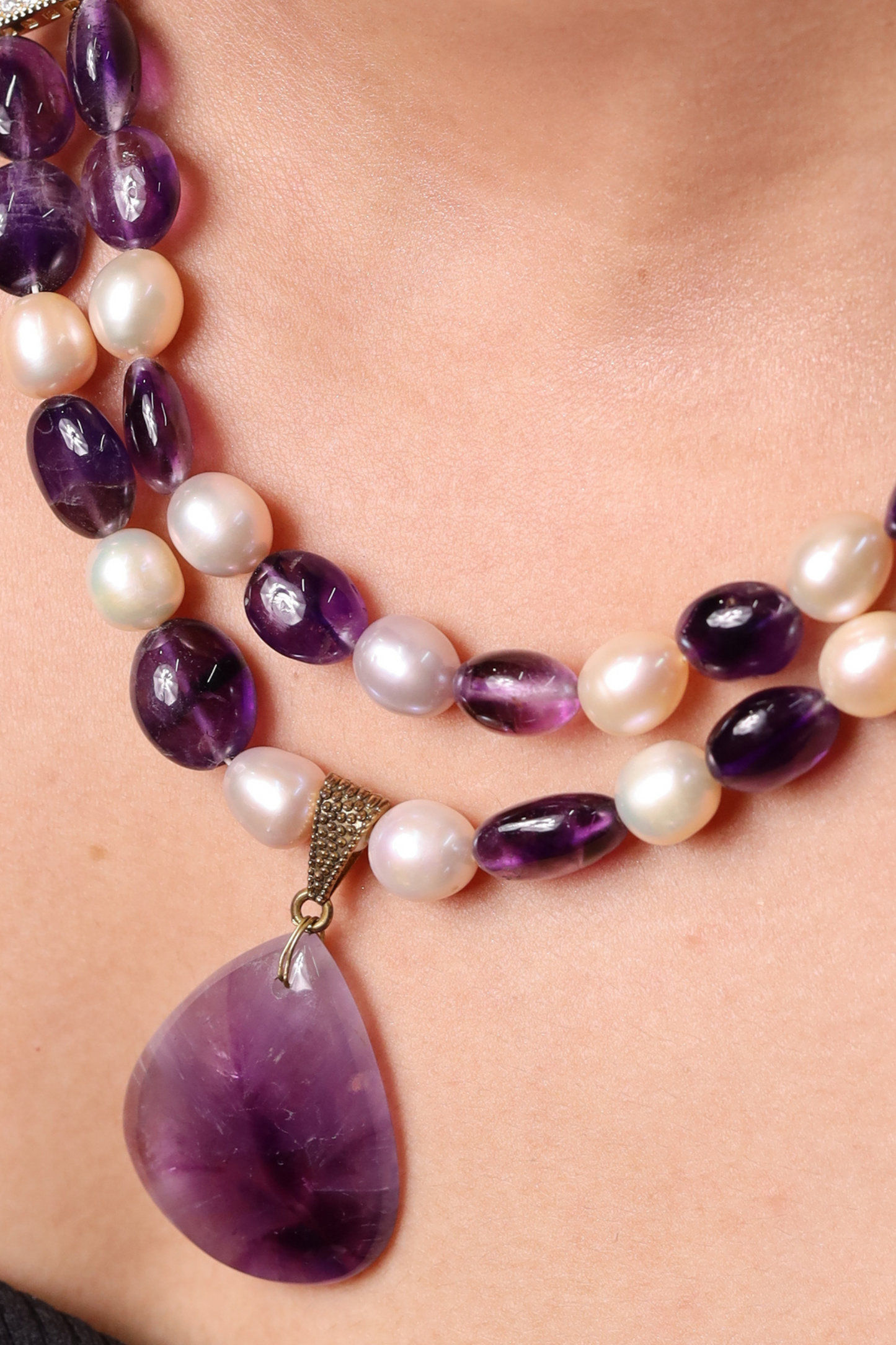 Amethyst with Freshwater Pearl & Locket Necklace