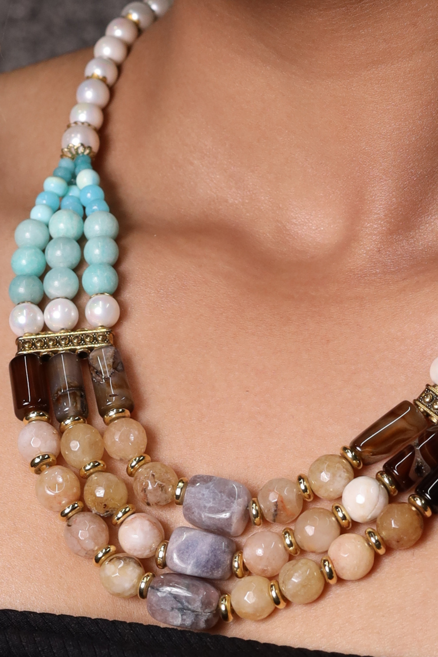 Amazonite with Pearl & shaded tumbles Necklace