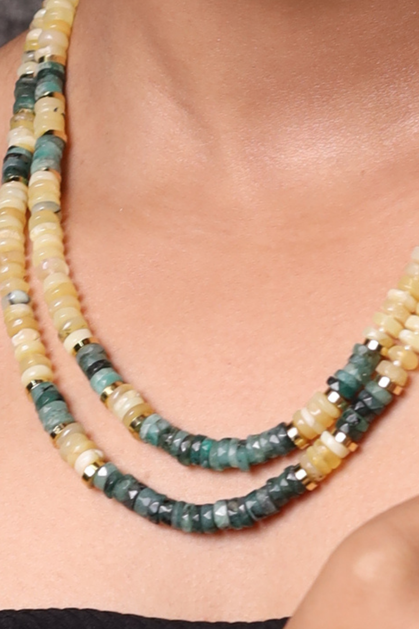 Yellow Opal& & Emerald Necklace