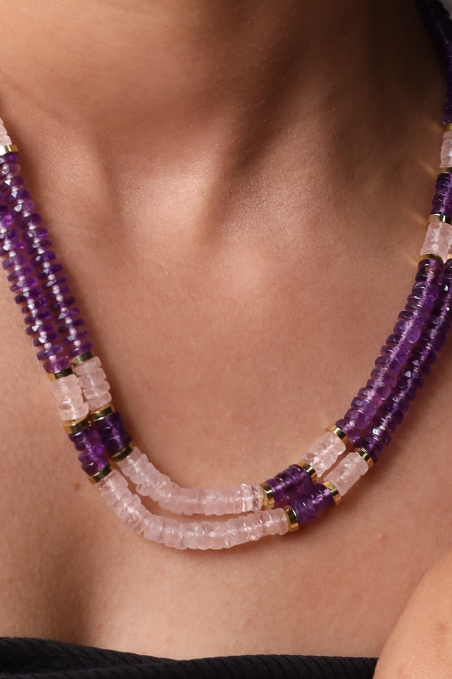 Amethyst and Rose Quartz Beads Necklace.