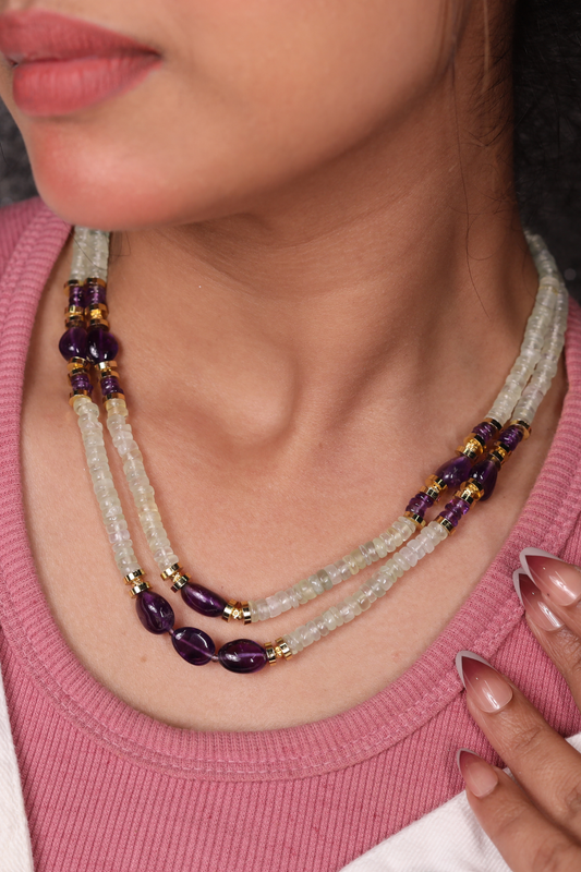 Prenite with Amethyst Heishi Beads Necklace