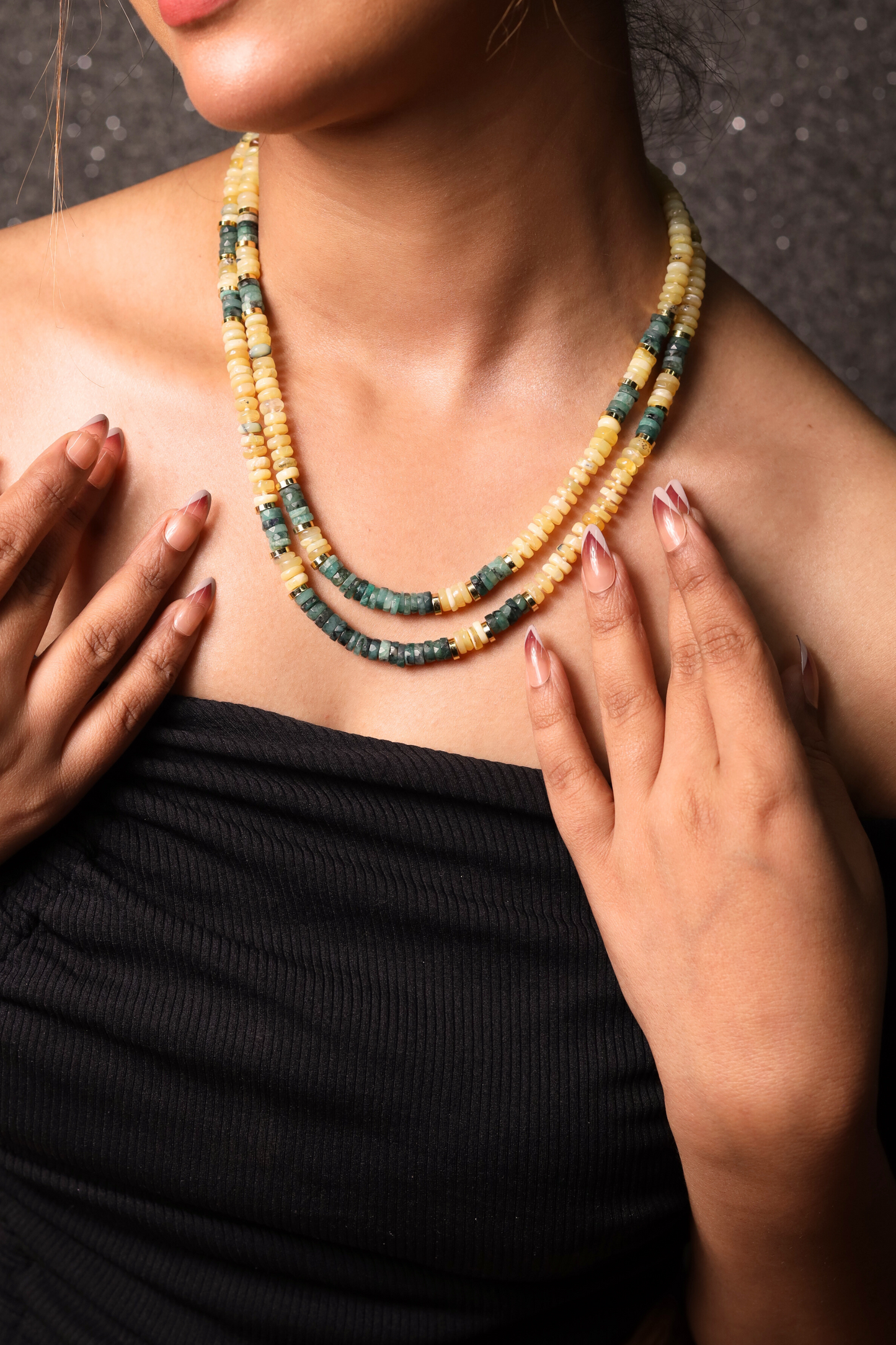 Yellow Opal& &  Emerald Necklace