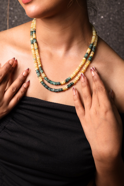 Yellow Opal& &  Emerald Necklace
