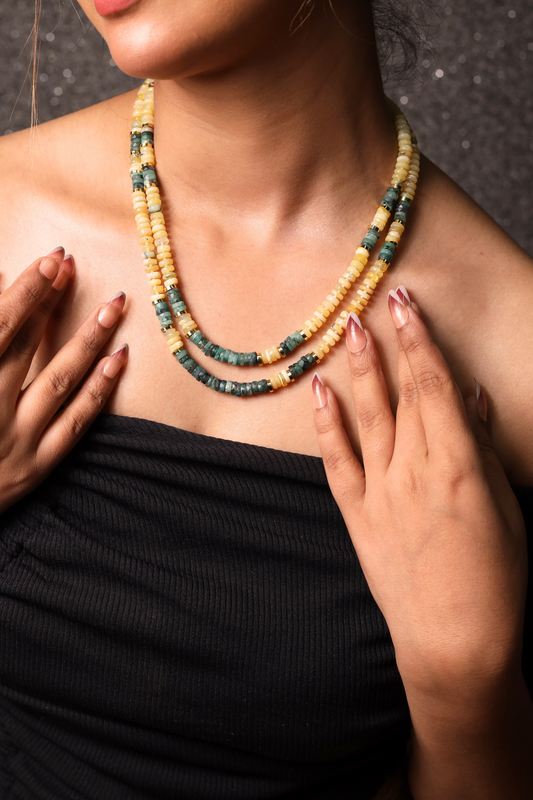 Yellow Opal& &  Emerald Necklace
