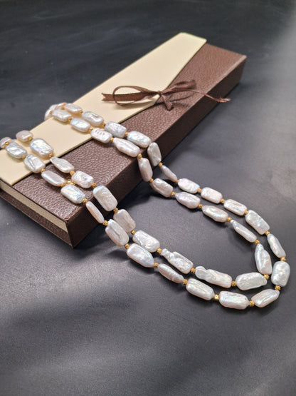 Flat Buraq Pearl Necklace with Gold Spacers | Elegant Natural Jewelry