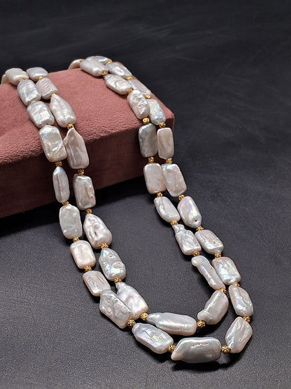 Flat Buraq Pearl Necklace with Gold Spacers | Elegant Natural Jewelry