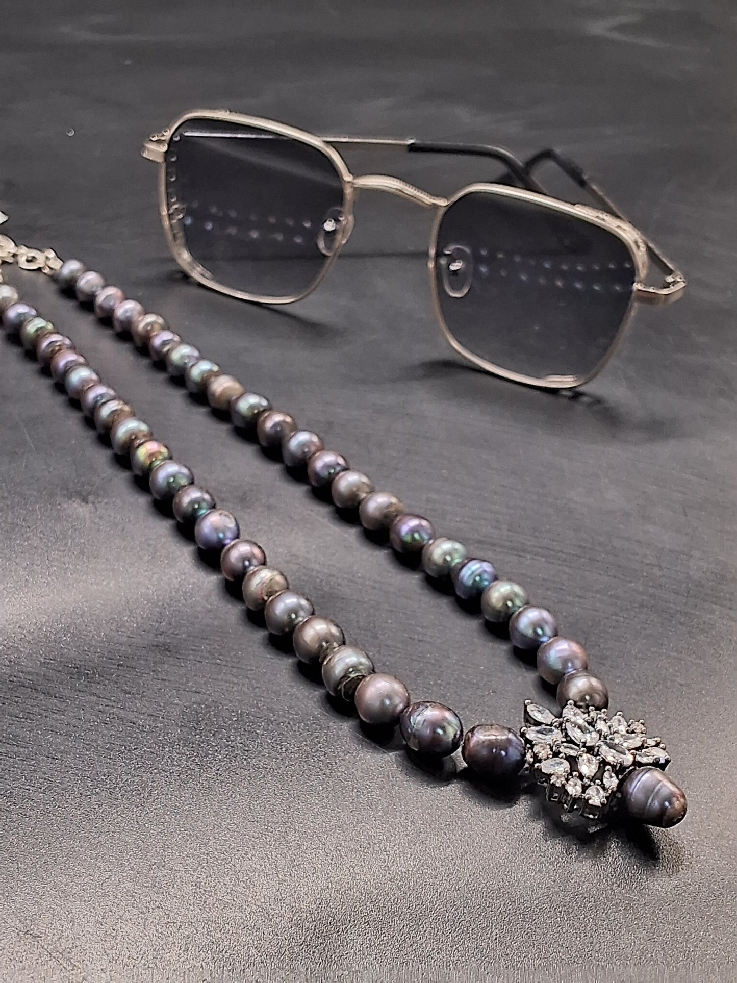 Lustrous Pearl Necklace with Sparkling Crystal Pendant | Handcrafted Elegance by Emryn