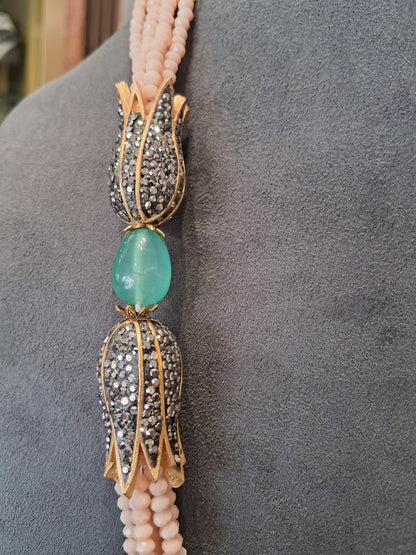 Handcrafted Peach onyx Bead Layered Necklace