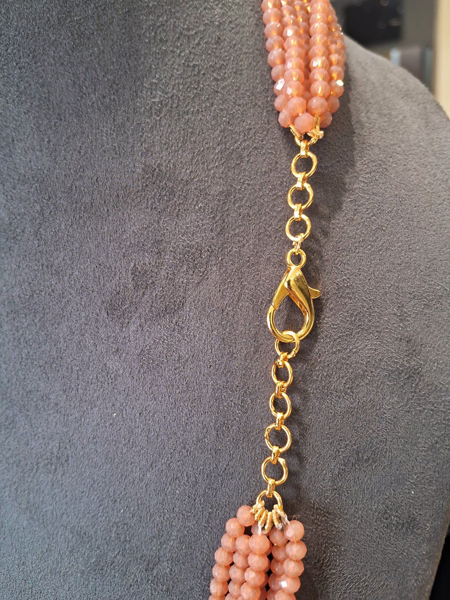“Peach Onyx Multi-Strand Beaded Necklace