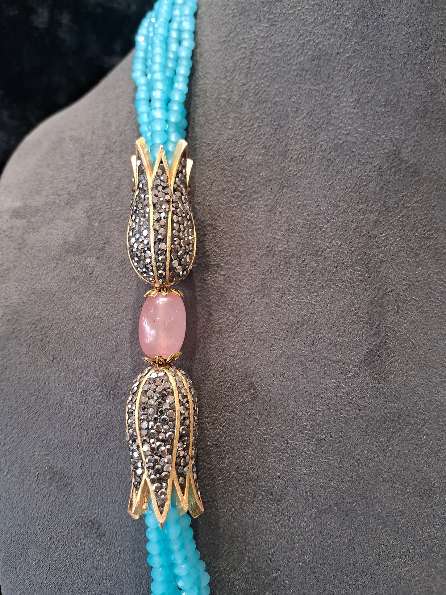 Designer Sky Blue onyx  Beaded Necklace