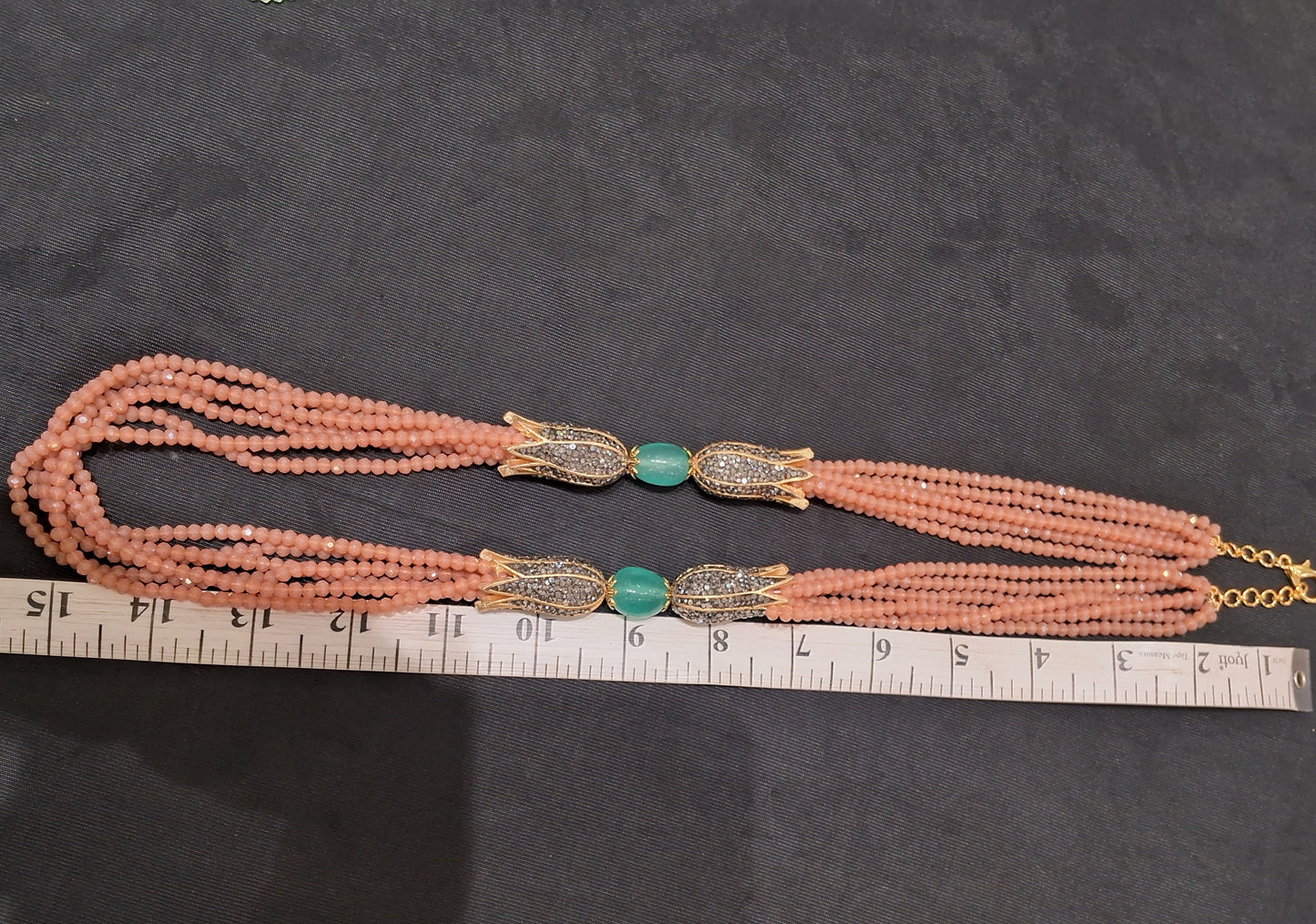 “Peach Onyx Multi-Strand Beaded Necklace