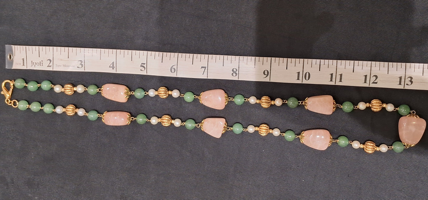 Luxury Rose Quartz Gemstone Featuring Green Aventurine Necklace