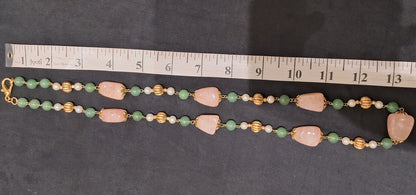 Luxury Rose Quartz Gemstone Featuring Green Aventurine Necklace