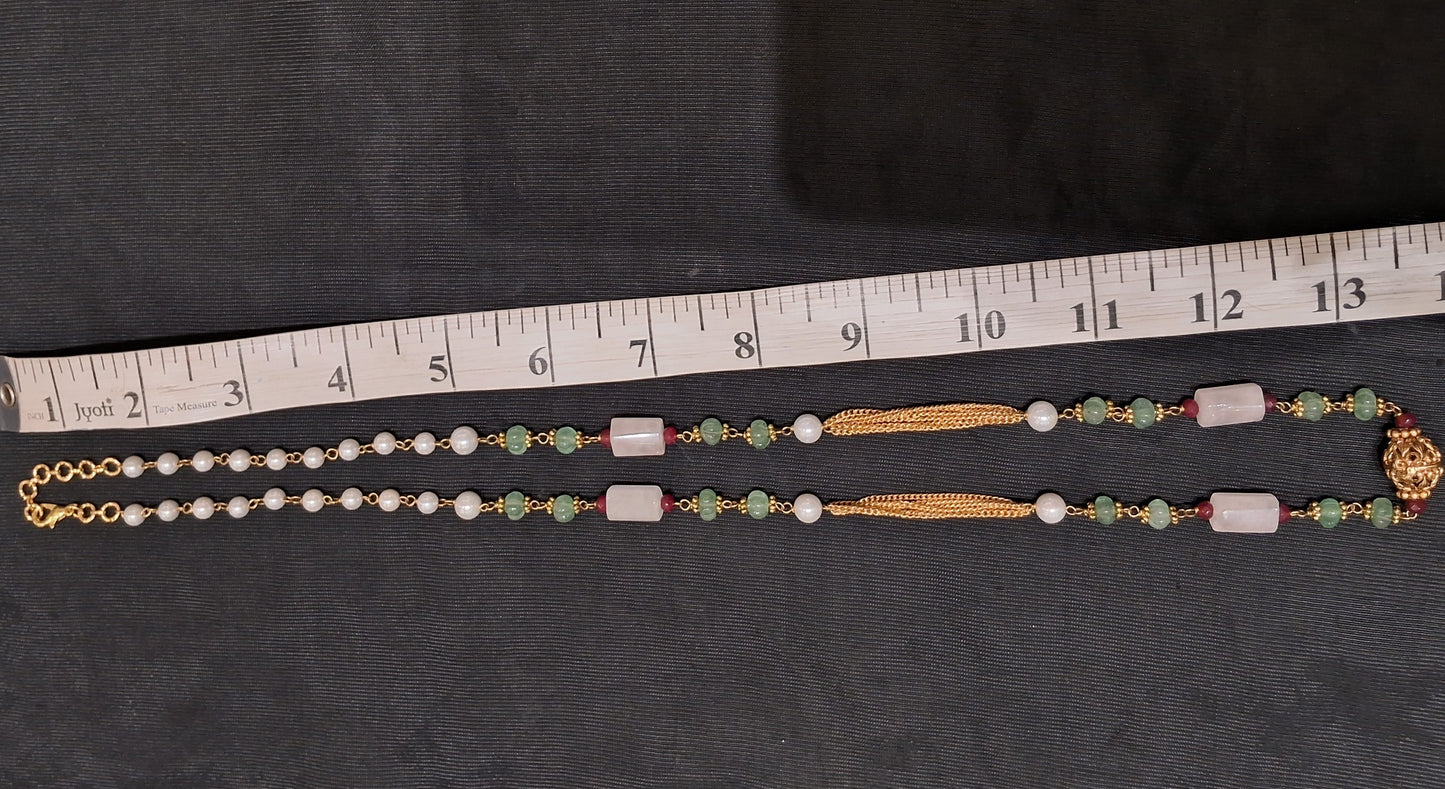 “Elegant Aventurine & Rose Quartz Necklace with Pearls”
