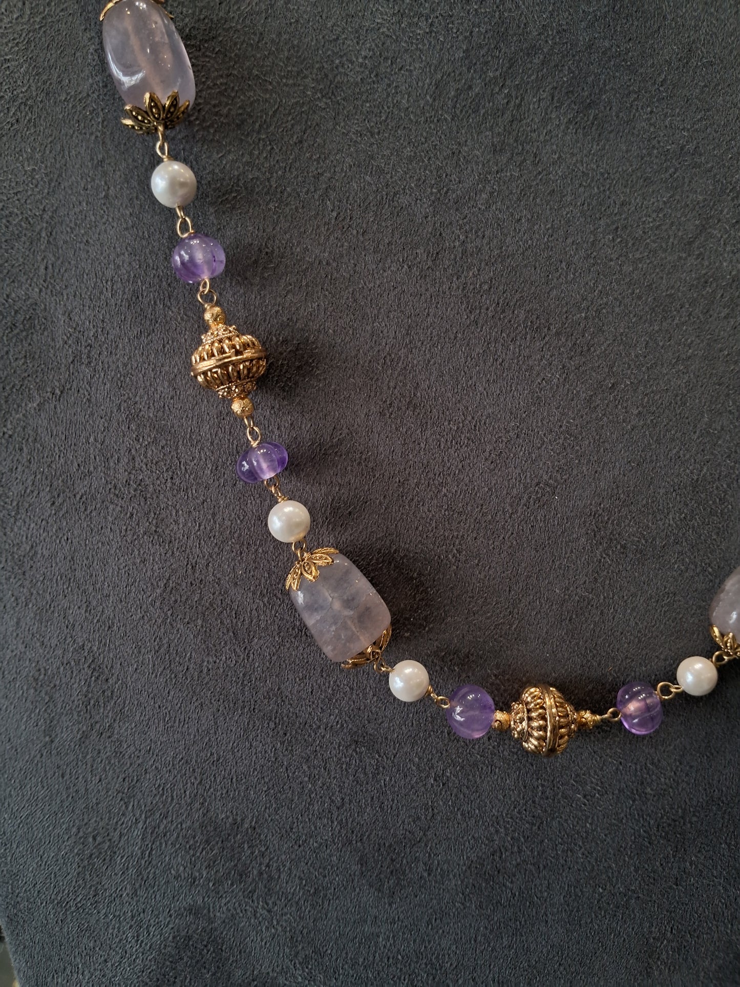 Royal Amethyst, Pearl & Tumble Gemstone Necklace
