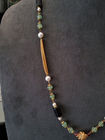 Luxury Green Aventurine Beaded Necklace with Black Tourmaline Stones