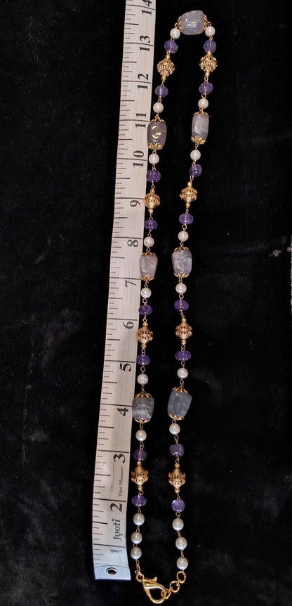 Royal Amethyst, Pearl & Tumble Gemstone Necklace
