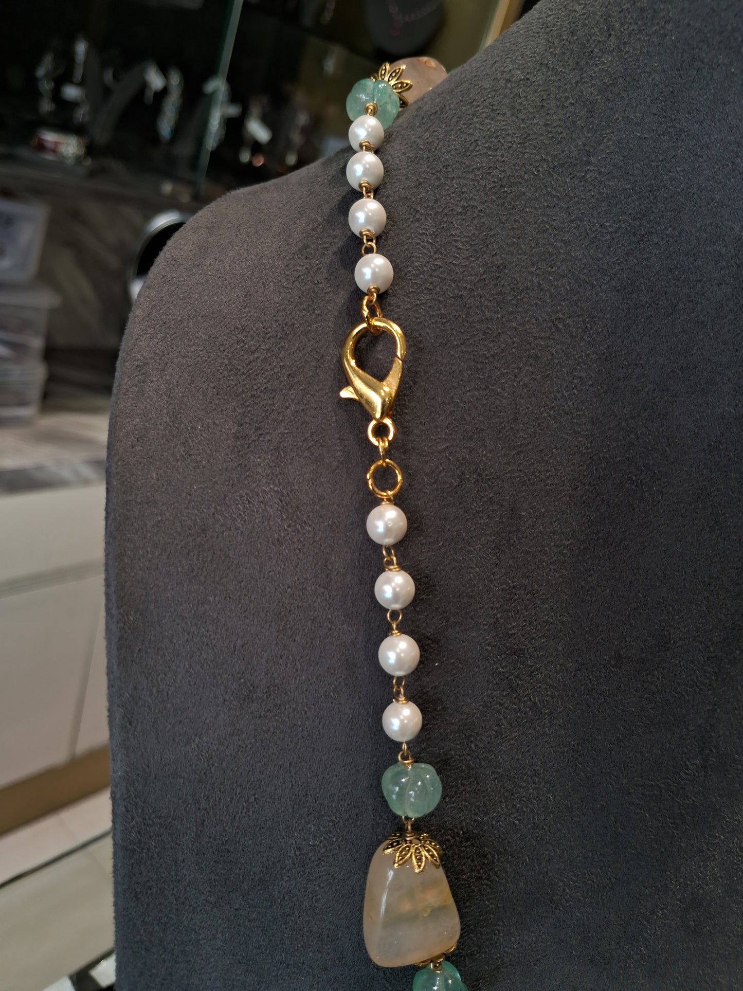 Elegant Green Aventurine with Yellow Tumble Statement Necklace