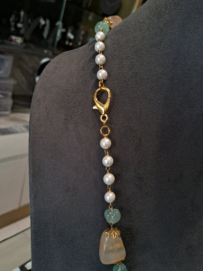 Elegant Green Aventurine with Yellow Tumble Statement Necklace