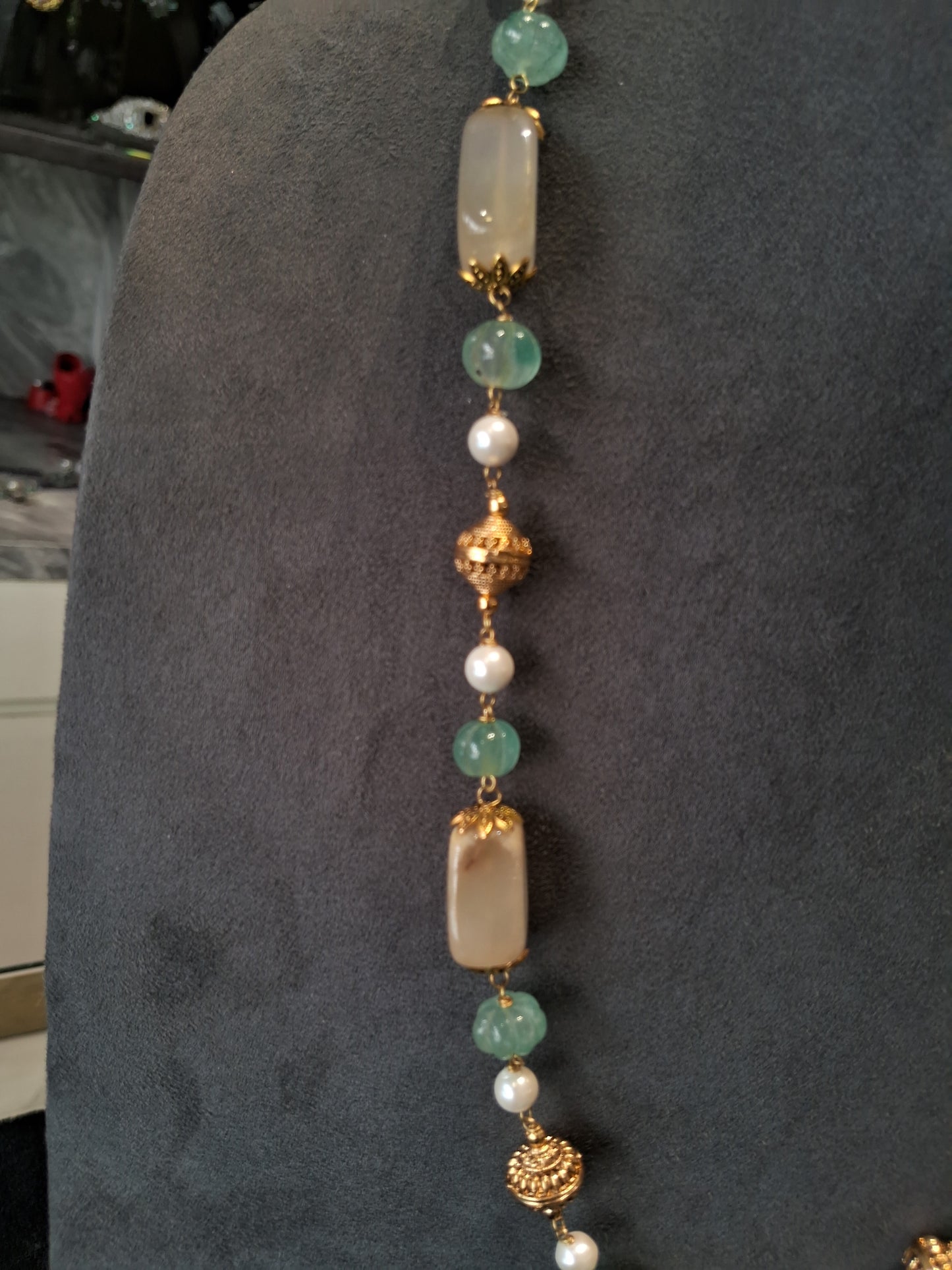 Elegant Green Aventurine with Yellow Tumble Statement Necklace