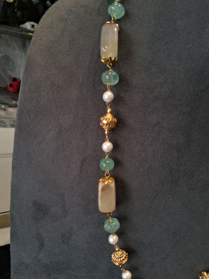 Elegant Green Aventurine with Yellow Tumble Statement Necklace