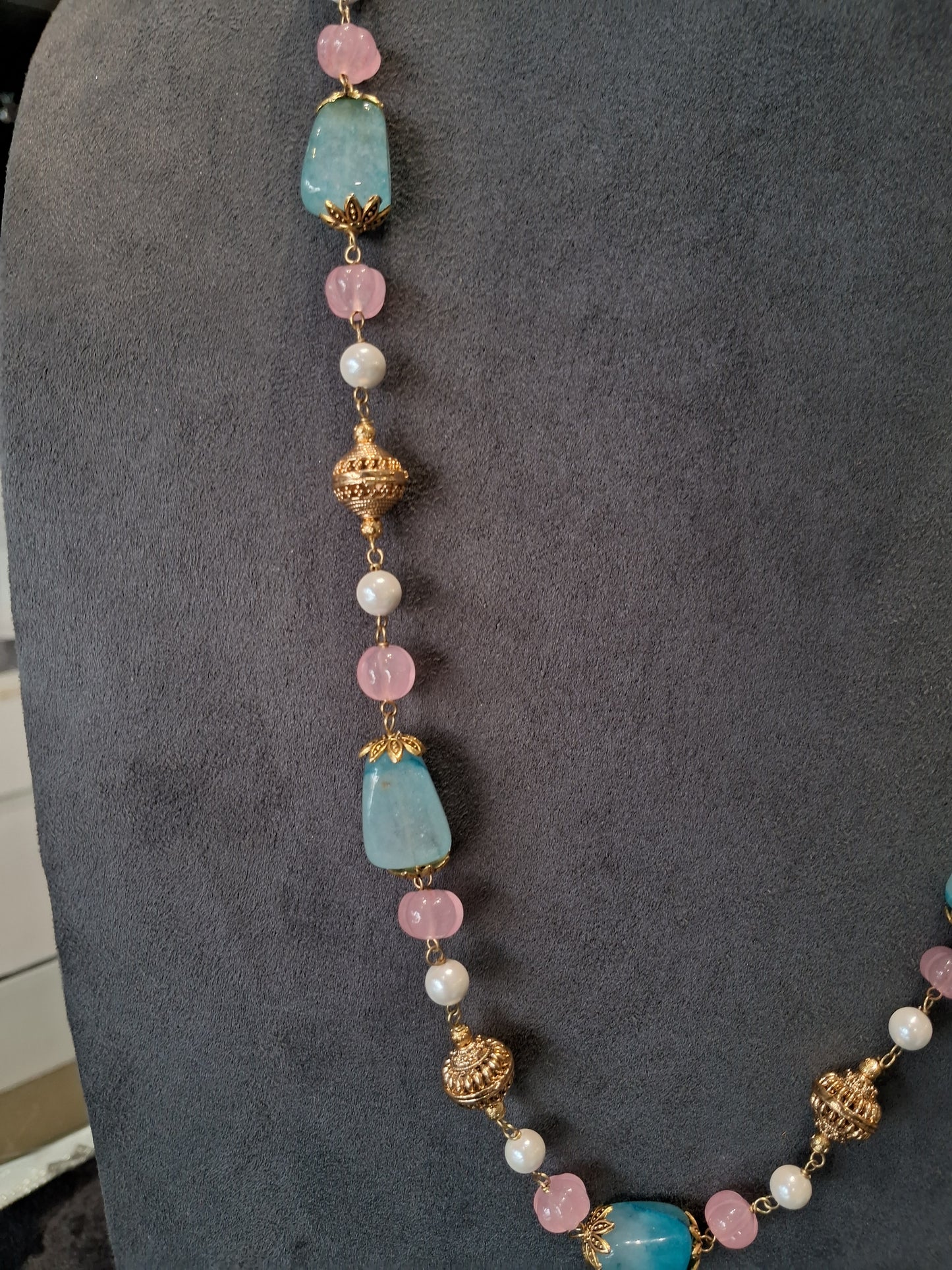 Royal Turquoise and Pink Melon Gemstone Necklace