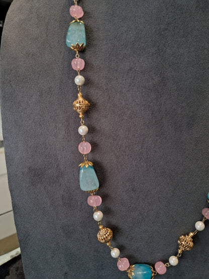 Royal Turquoise and Pink Melon Gemstone Necklace