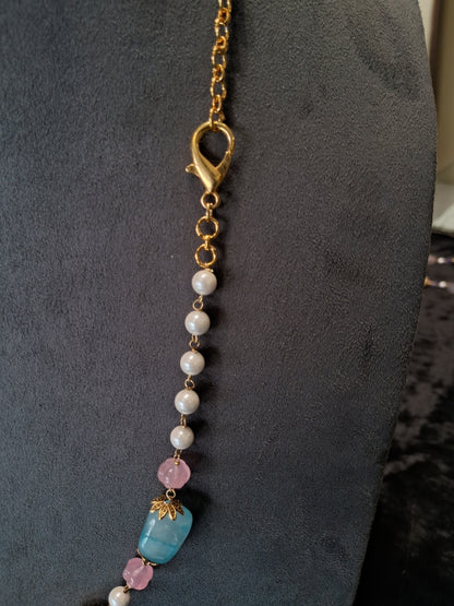 Royal Turquoise and Pink Melon Gemstone Necklace