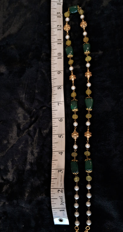 Premium Green Gemstone Necklace with Pearls and Yellow Beads