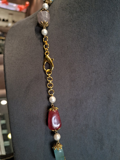 Handcrafted Multicolor Tumble Gemstone Necklace with Pearls