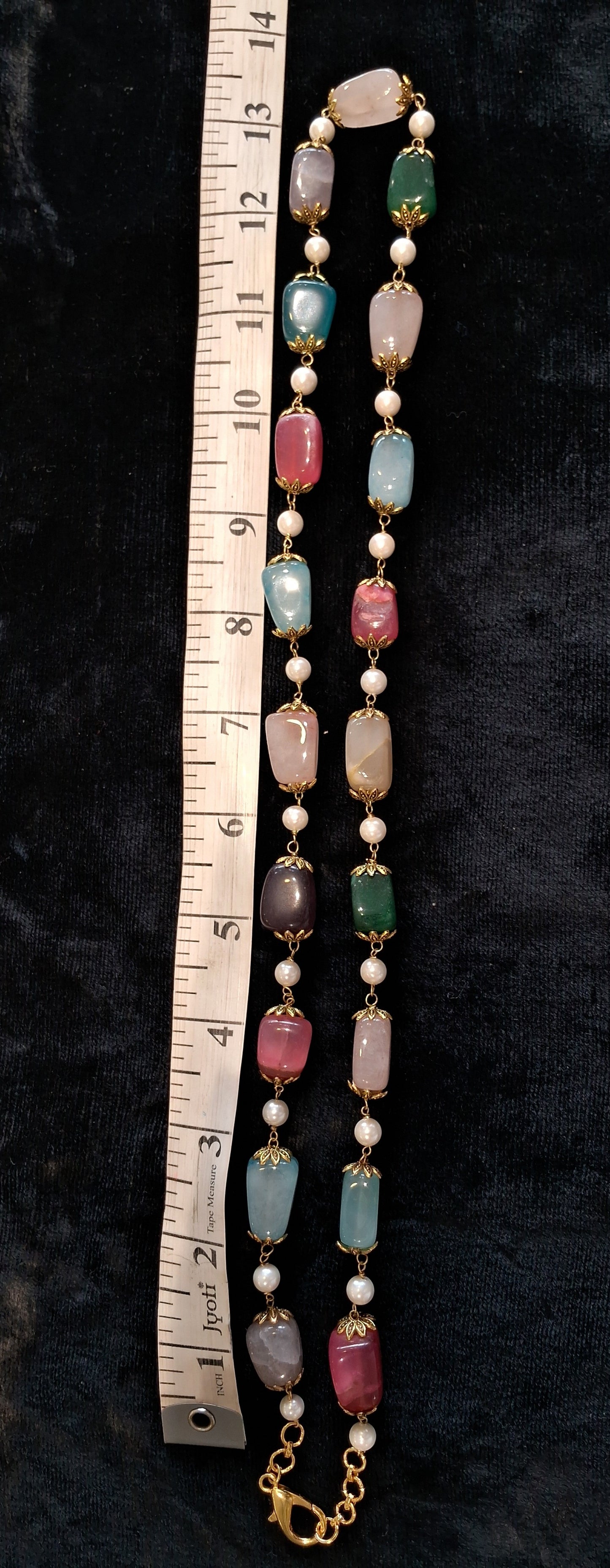 Handcrafted Multicolor Tumble Gemstone Necklace with Pearls