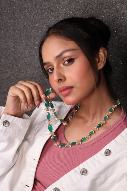 Natural Green Onyx with Yellow Pumpkin Necklace