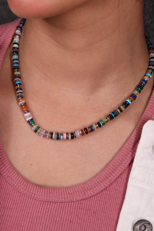 Multi Heishi cut  Natural Beads  Necklace