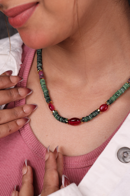 Green  Zoisite & Ruby  Beads Necklace