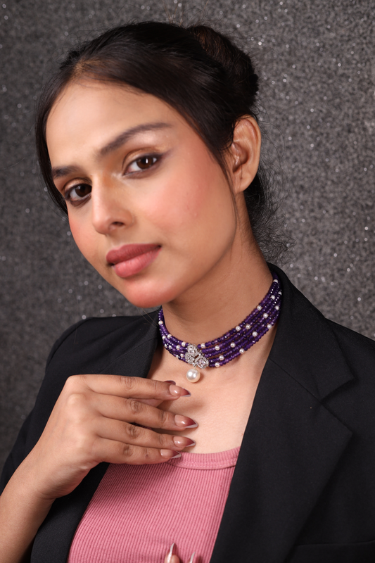 Elegant  amethyst Onyx Beads Choker Necklace