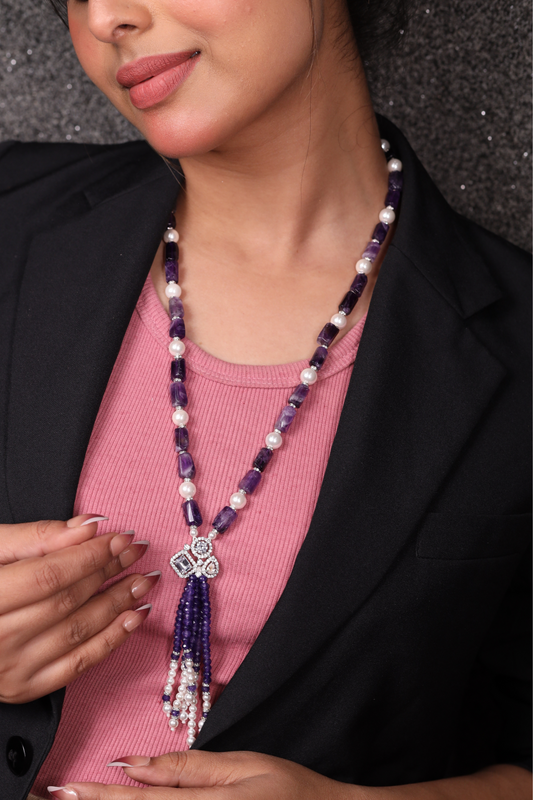Amethyst & Pearl Contemporary with  Locket Necklace