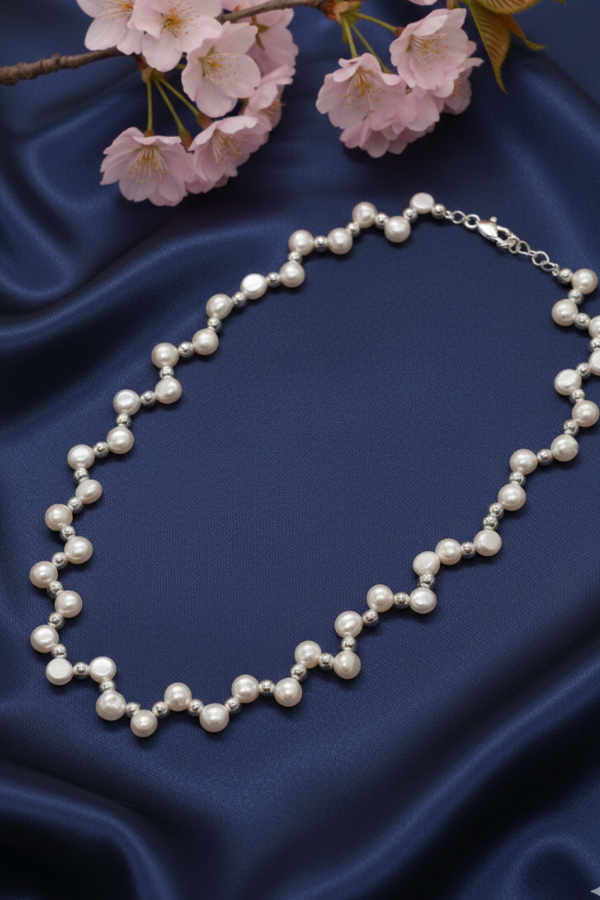 Handcrafted Freshwater Pearl Necklace with Sterling Silver Chain