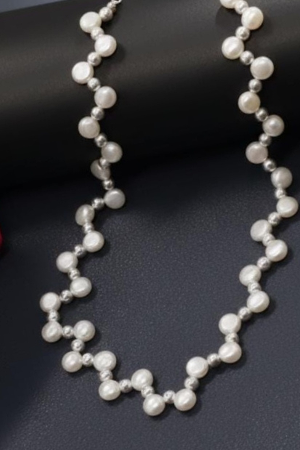 Handcrafted Freshwater Pearl Necklace with Sterling Silver Chain