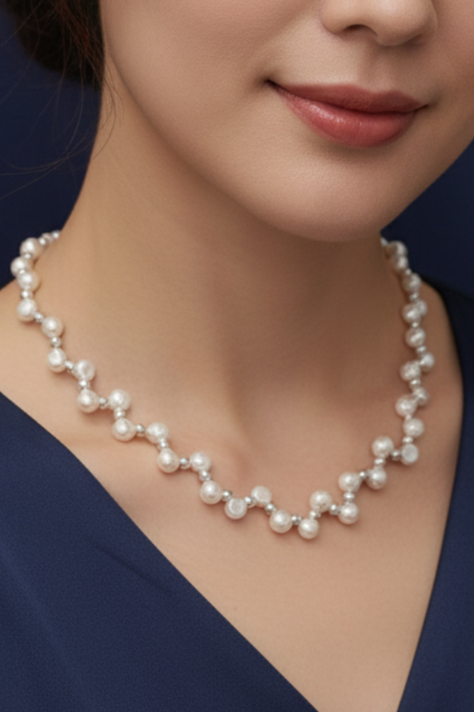 Handcrafted Freshwater Pearl Necklace with Sterling Silver Chain