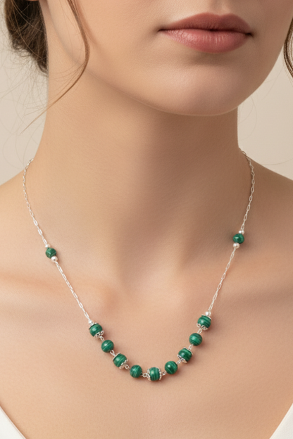 Handcrafted Malachite Beaded Necklace with Sterling Silver
