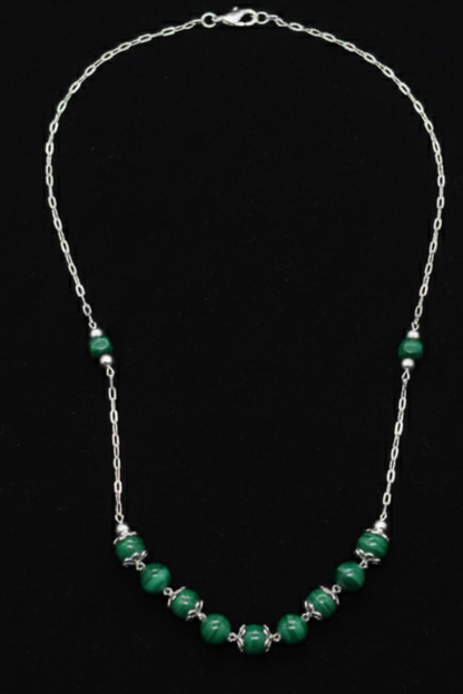 Handcrafted Malachite Beaded Necklace with Sterling Silver