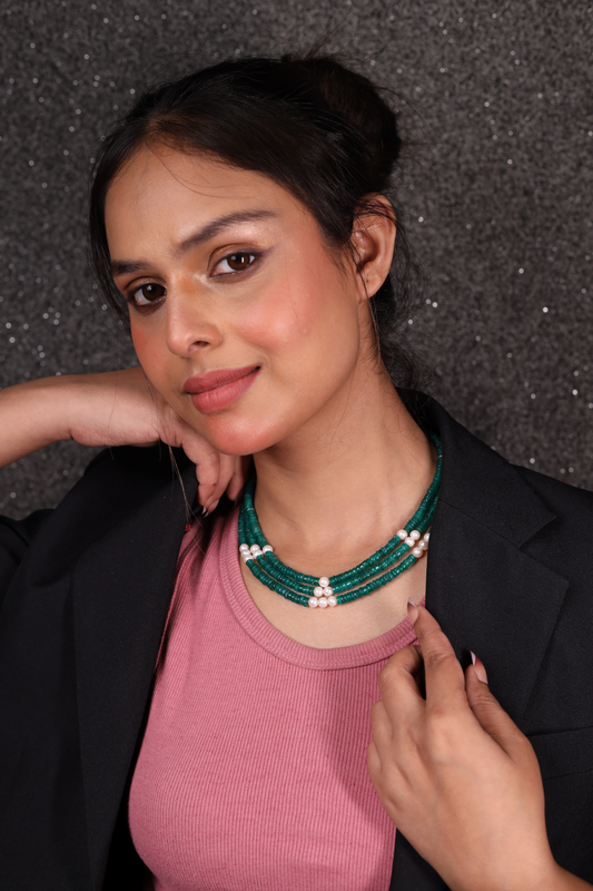 Adorable Green Onyx &  Pearl Necklace
