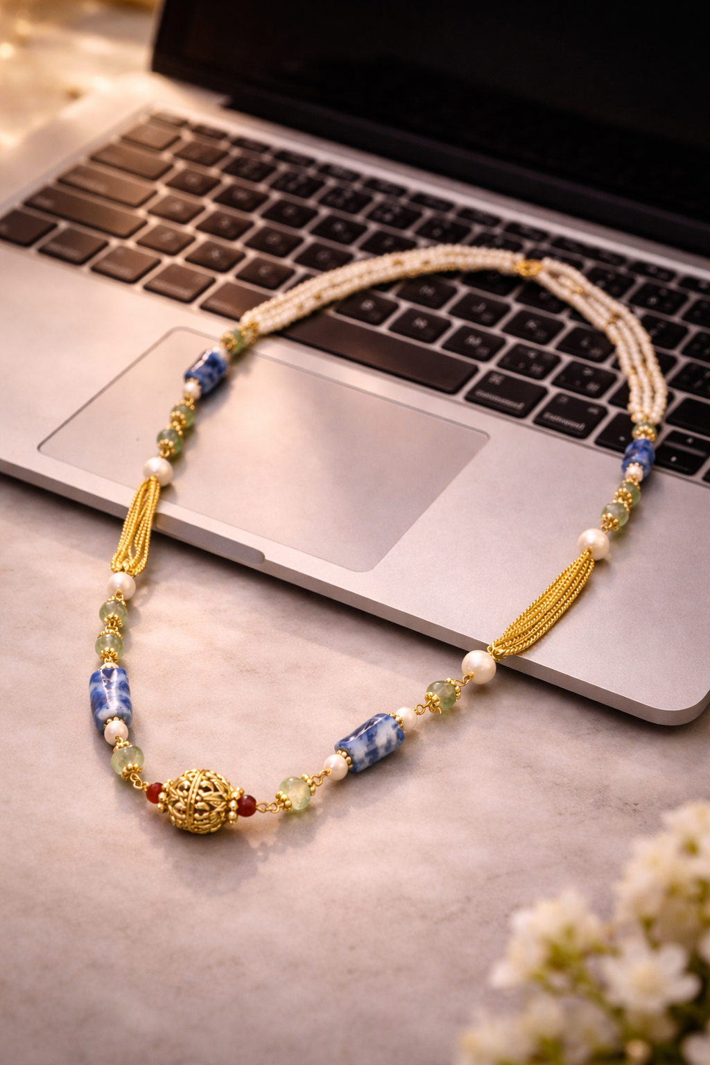 “Designer Aventurine & Sodalite Bead Necklace”