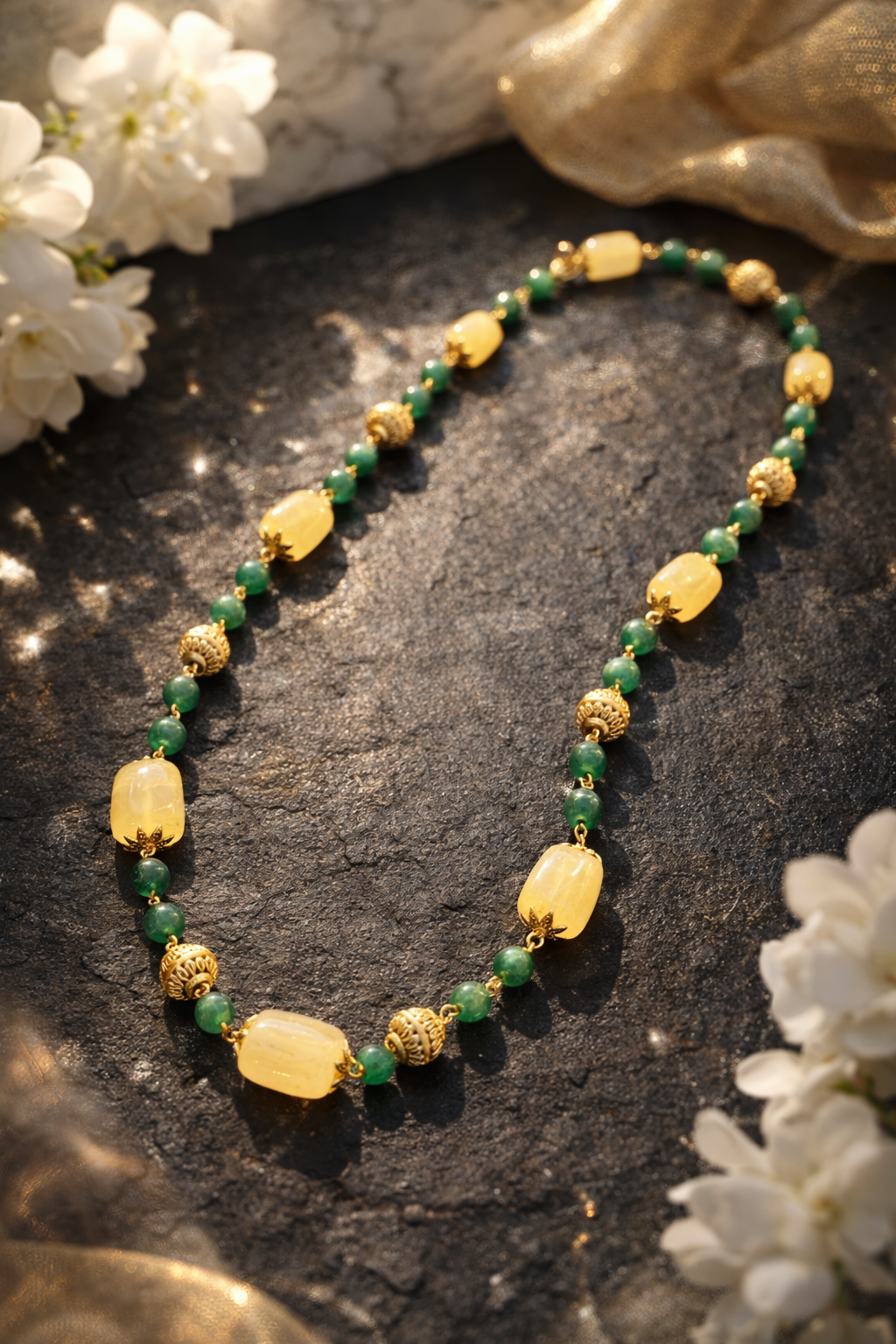 “Elegant Yellow Quartz & Aventurine Necklace”
