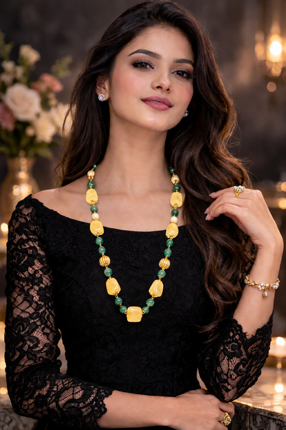 “Elegant Yellow Quartz & Aventurine Necklace”