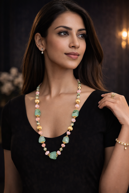 “Elegant Green Aventurine & Pink Quartz Necklace”