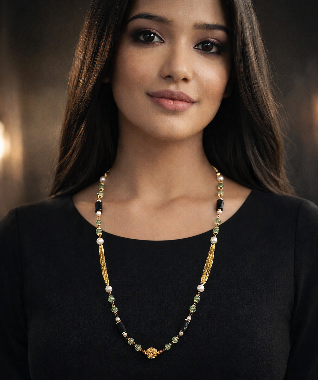 Luxury Green Aventurine Beaded Necklace with Black Tourmaline Stones